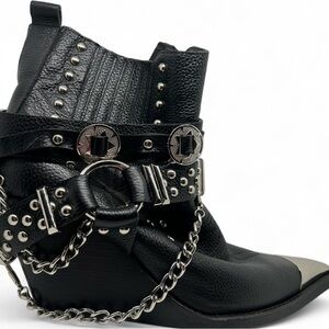 Jeffrey Campbell Black Studded Western Wedge Boots 10